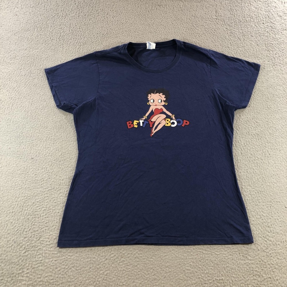 Betty Boop Shirt Womens XL Navy Blue Graphic Cartoon Tee Crewneck Short Sleeve